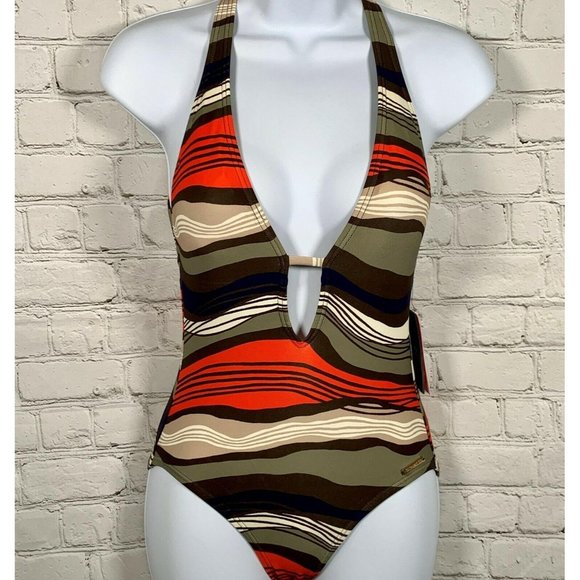 Vince Camuto Other - VINCE CAMUTO Deep V Striped Swimsuit One Piece